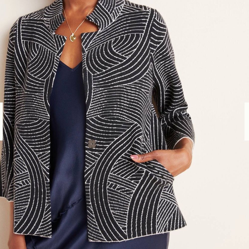 Anthropologie Abstract Print Monochrome Knit Jacket Size Small - Picture 6 of 14